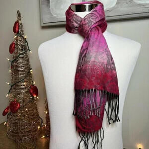 Steve Madden Womens One Size Ombre Paisley Muffler Scarf Magenta